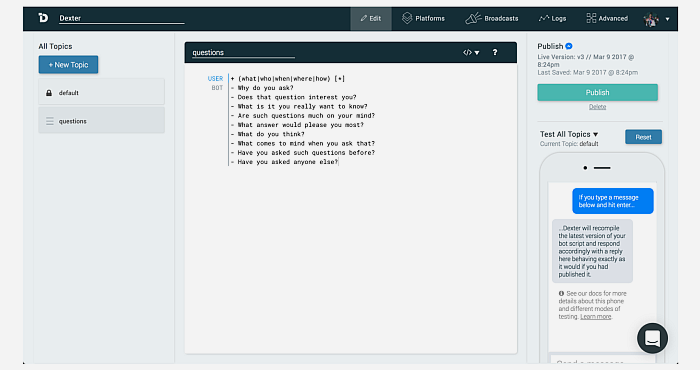 You can now easily build a Chatbot with Dexter